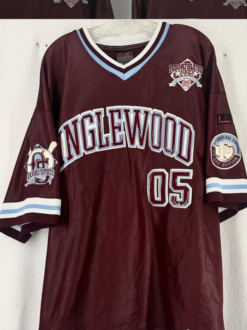 Rare Vintage FUBU Inglewood Maroon Red Sports Jersey Top - 05